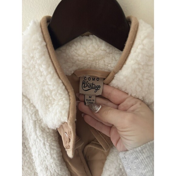Como Vintage Womens White/Tan Shearling Vest Medium Ski Quiet Luxury Capsule - Picture 2 of 4